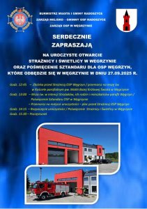 Zaproszenie na uroczyste otwarcie strażnicy i świetlicy w Węgrzynie oraz poświęcenie sztandaru dla OSP Węgrzyn